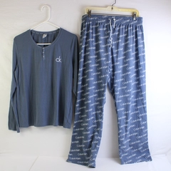 Calvin Klein Women's L Blue Sleepwear Set Long Sleeve Henley Top and Pants