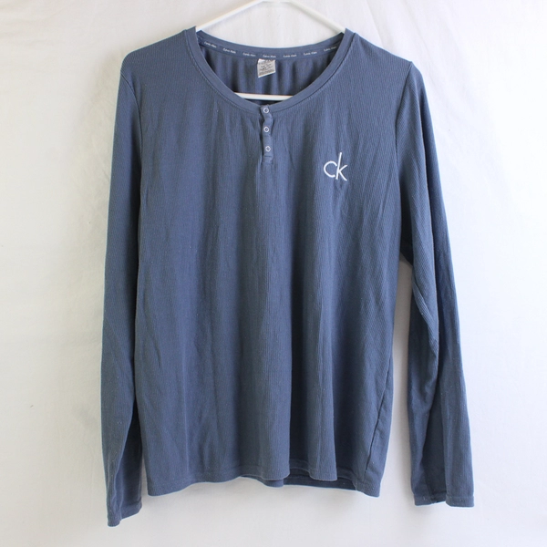 Calvin Klein Women's L Blue Sleepwear Set Long Sleeve Henley Top and Pants