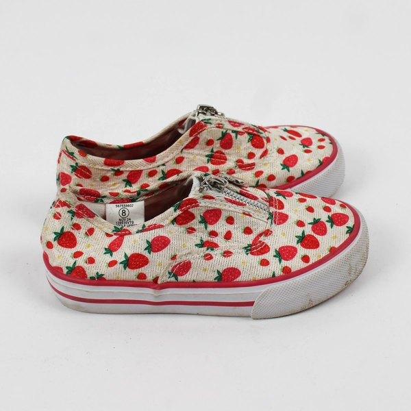 US Sports Pink/White Zip Up Shoes Strawberry Pattern Infant US Size 8