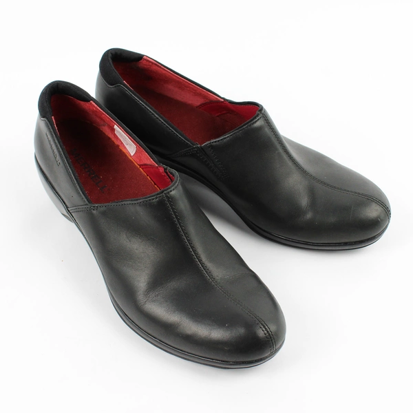 Merrell Angelic Slip On Solid Black Leather Clog Shoes Women's Size 10.5