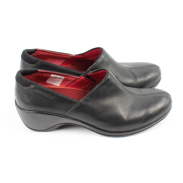 Merrell Angelic Slip On Solid Black Leather Clog Shoes Women's Size 10.5