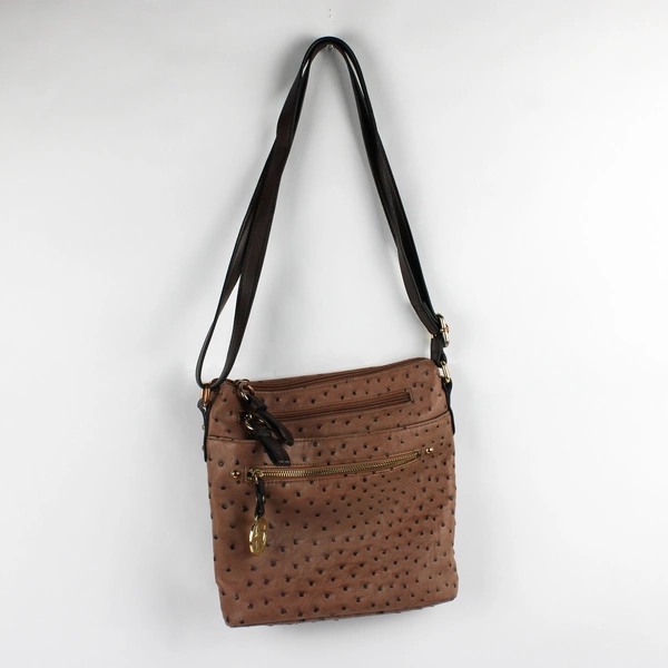Giani Bernini Texture Faux Ostrich Leather Crossbody Purse Mocha