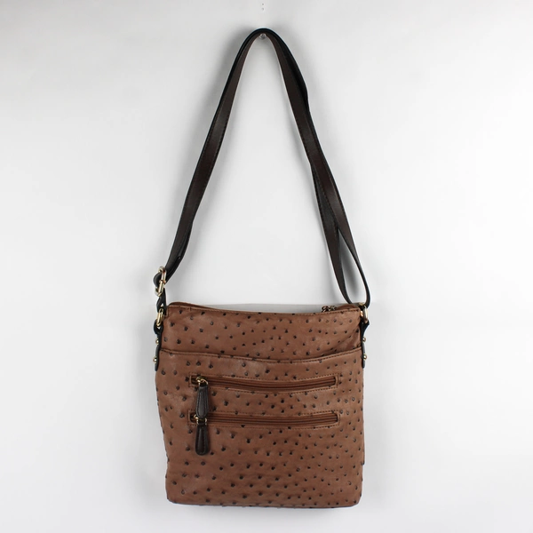 Giani Bernini Texture Faux Ostrich Leather Crossbody Purse Mocha