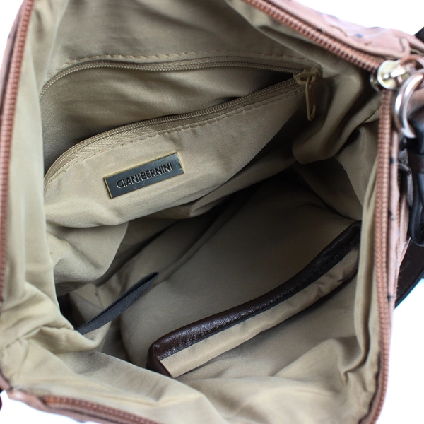 Giani Bernini Texture Faux Ostrich Leather Crossbody Purse Mocha