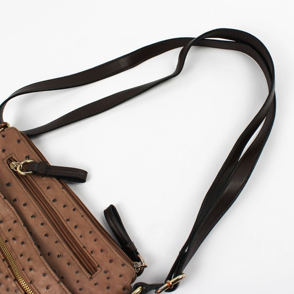 Giani Bernini Texture Faux Ostrich Leather Crossbody Purse Mocha