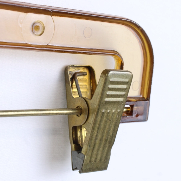 Set of 5 A&E Allied Plastics Transparent Brown Amber Hangers with Metal Clips