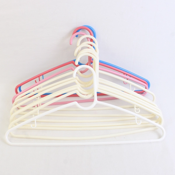 Mixed Lot of 10 Plastic Clothes Hangers White Pink Blue
