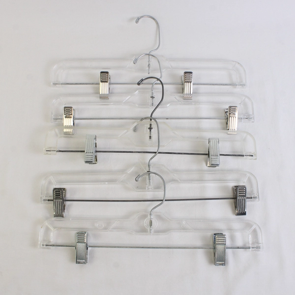 Lot of 5 Clear Plastic Pants Skirt Hangers with Metal Clips