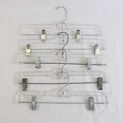 Lot of 5 Clear Plastic Pants Skirt Hangers with Metal Clips