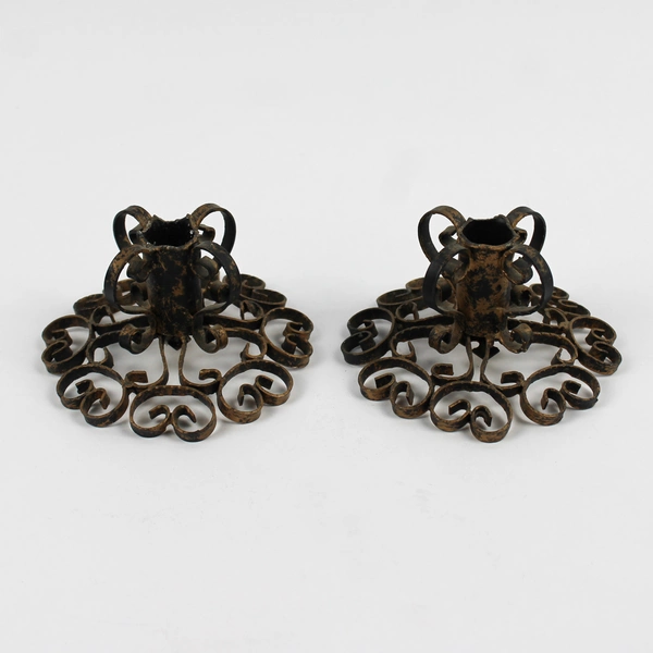 Lot of 2 Unbranded Wrought Iron Metal Spanish Candlestick Holders Made in Spain