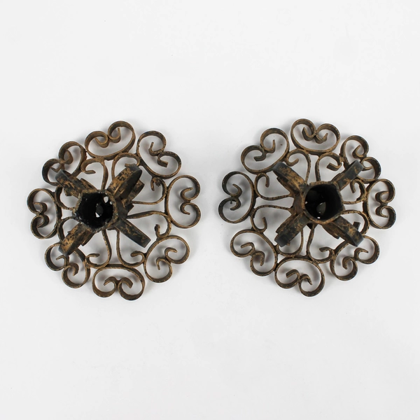 Lot of 2 Unbranded Wrought Iron Metal Spanish Candlestick Holders Made in Spain