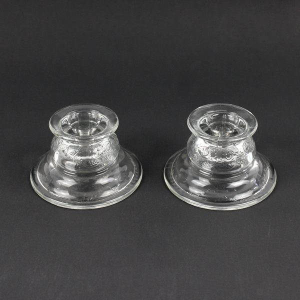 Lot of 2 Indiana Glass Recollections Candlestick Holders Clear Etched Glass