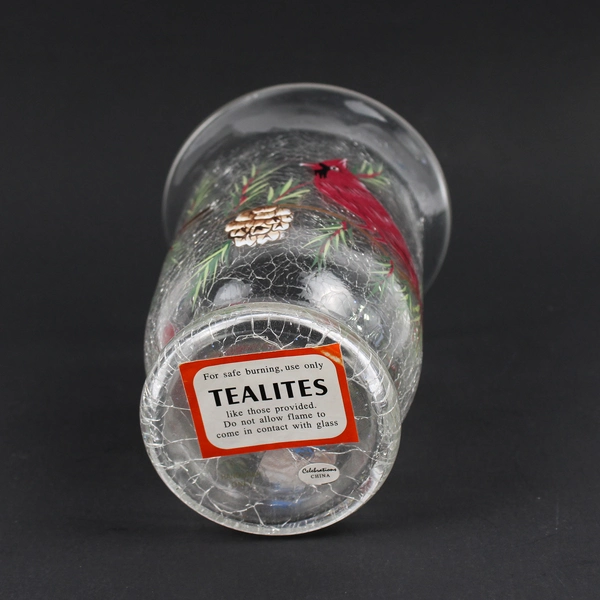 Celebrations Holiday Cardinal 6” Hurricane Tealight Candle Holder