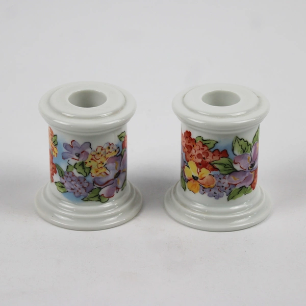 Lot of 2 Avon Porcelain Spring Hostess Collection Floral Candlestick Holders