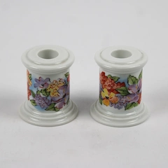 Lot of 2 Avon Porcelain Spring Hostess Collection Floral Candlestick Holders