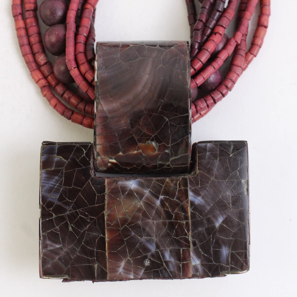 Beaded Multi-Strand Red & Purple Faux Snakeskin Chunky Statement Necklace 13"