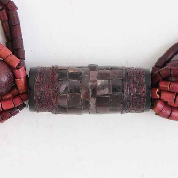 Beaded Multi-Strand Red & Purple Faux Snakeskin Chunky Statement Necklace 13"