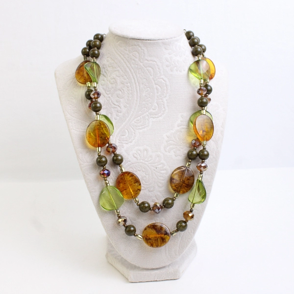 Lot of 3 Amber Color Beaded Costume Jewelry Necklaces