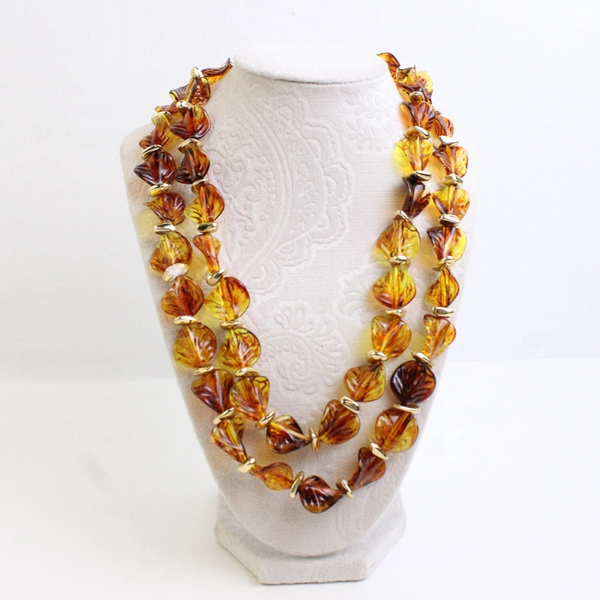 Lot of 3 Amber Color Beaded Costume Jewelry Necklaces