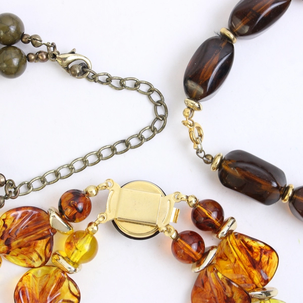 Lot of 3 Amber Color Beaded Costume Jewelry Necklaces