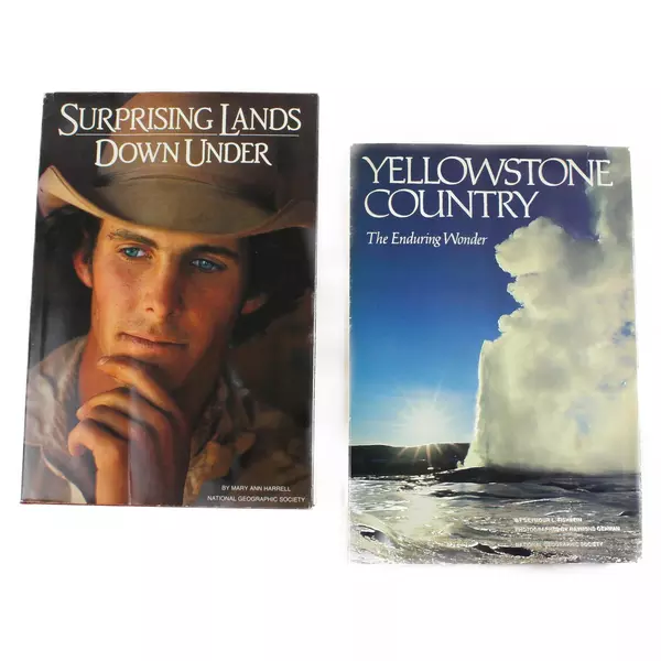 Lot of 2 National Geographic Books Yellowstone Country & Lands Down Under HC