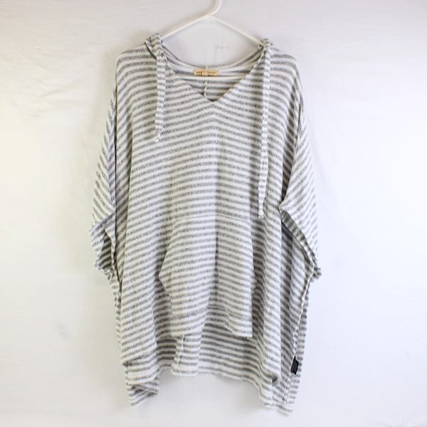 Mesh+Lace Women's XL White and Gray Striped Poncho Hoodie