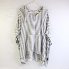 Mesh+Lace Women's XL White and Gray Striped Poncho Hoodie