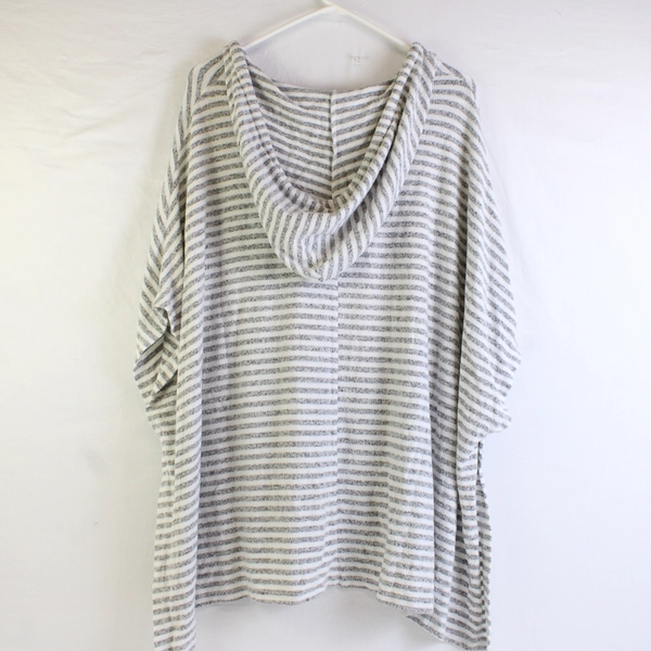 Mesh+Lace Women's XL White and Gray Striped Poncho Hoodie