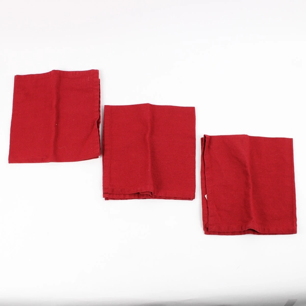 Lot Of 3 Unbranded Matching Solid Red Color Woven Fabric Napkins 15" x 16"
