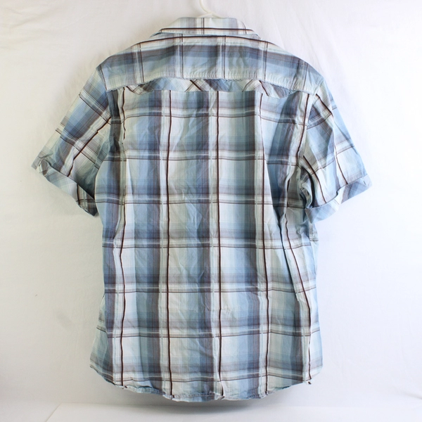 7 Diamonds Men's XL Blue Plaid Button Up Cuffed Short Sleeve Shirt 100% Cotton