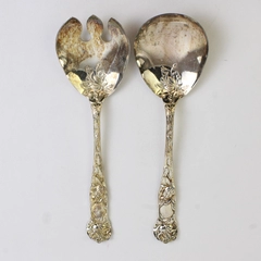 Set of 2 W.A. Bridal Rose Silver Plated Serving Spoons Floral Bowl Italy