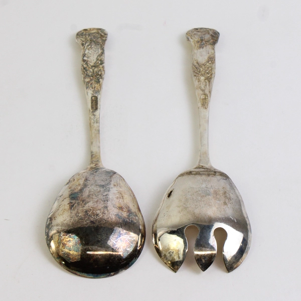 Set of 2 W.A. Bridal Rose Silver Plated Serving Spoons Floral Bowl Italy