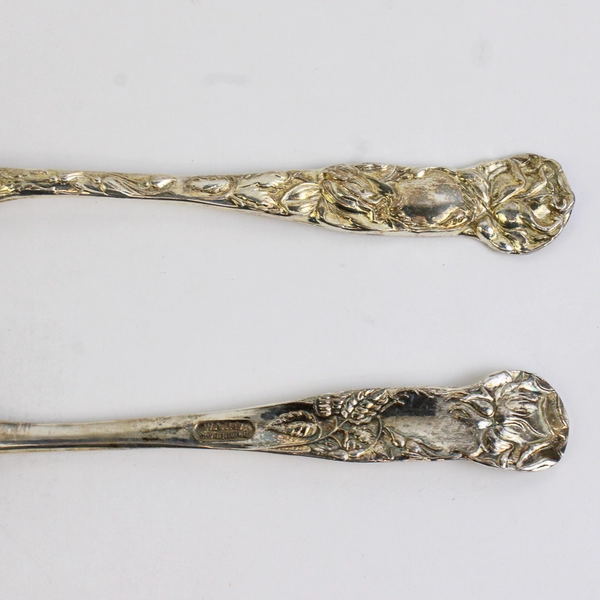 Set of 2 W.A. Bridal Rose Silver Plated Serving Spoons Floral Bowl Italy