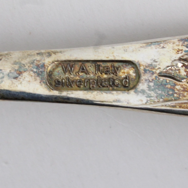 Set of 2 W.A. Bridal Rose Silver Plated Serving Spoons Floral Bowl Italy