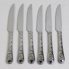 Lot of 6 Reed & Barton Queen's Garden Pattern SS Steak Knives Serrated New