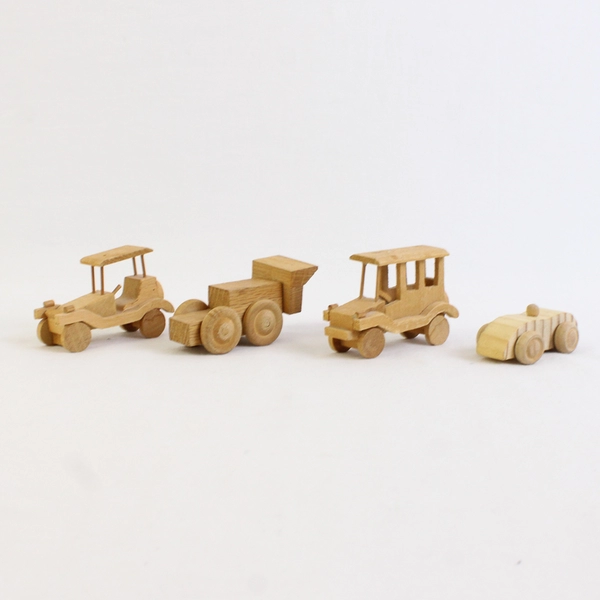 Lot of 4 Unbranded Unpainted Wooden Toy Cars Vintage Style