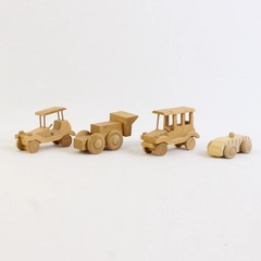 Lot of 4 Unbranded Unpainted Wooden Toy Cars Vintage Style