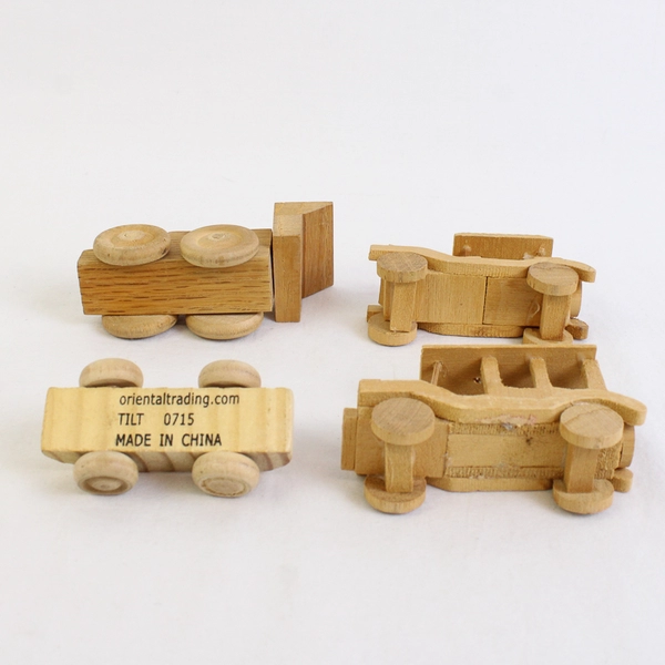 Lot of 4 Unbranded Unpainted Wooden Toy Cars Vintage Style