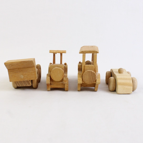 Lot of 4 Unbranded Unpainted Wooden Toy Cars Vintage Style