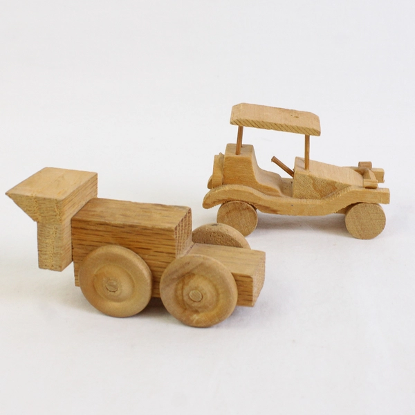 Lot of 4 Unbranded Unpainted Wooden Toy Cars Vintage Style