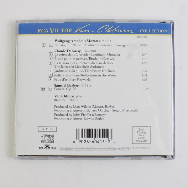 VAN CLIBURN Mozart, Samuel Barber, Debussy (CD, 1990, RCA)