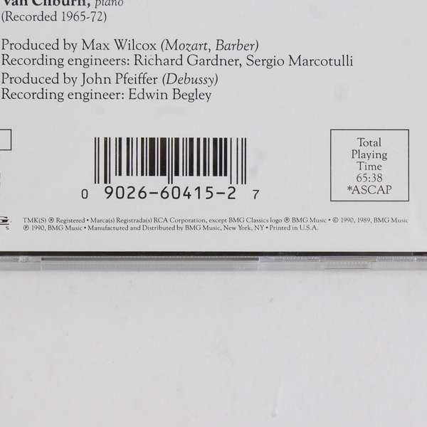 VAN CLIBURN Mozart, Samuel Barber, Debussy (CD, 1990, RCA)