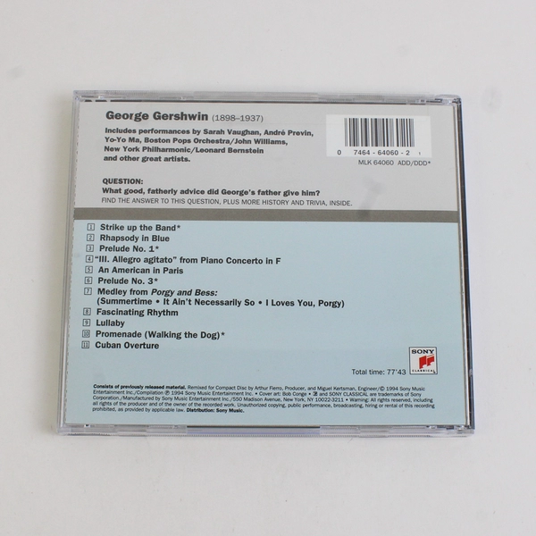 Greatest Hits: Gershwin CD 1994 Sony Classical John Williams, Bernstein