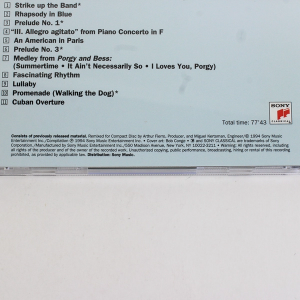 Greatest Hits: Gershwin CD 1994 Sony Classical John Williams, Bernstein