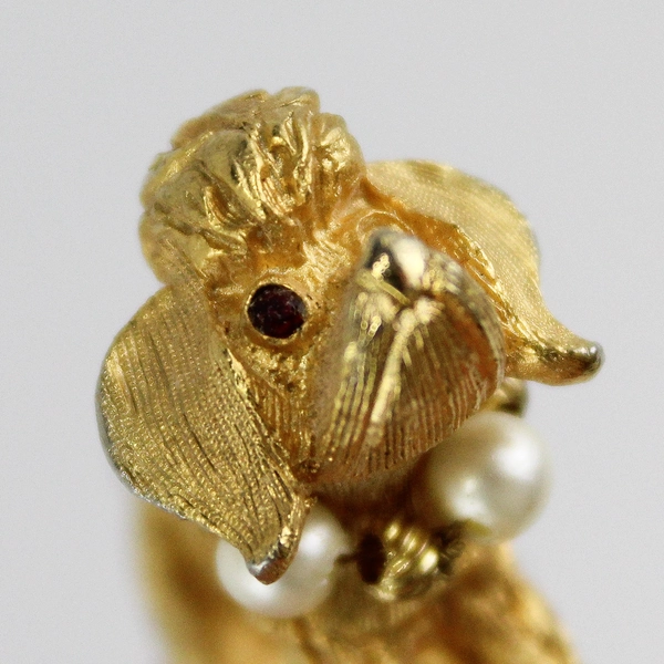 Vintage Gold Tone Poodle Pendant Charm With Pearl Accents