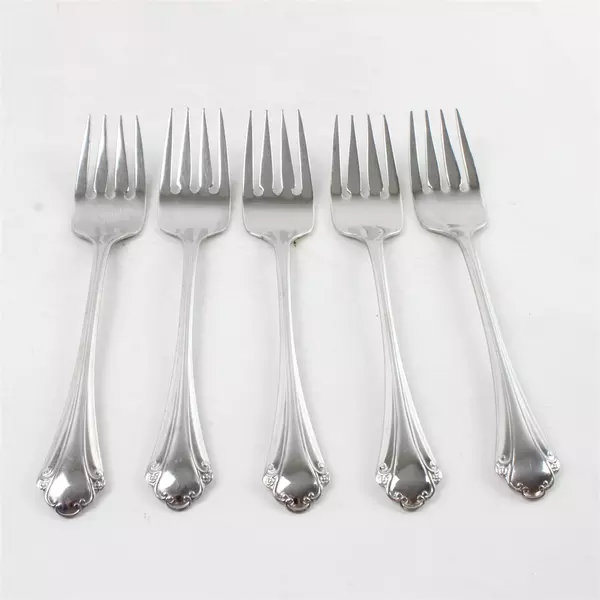 Set of 5 Oneida Repose Stainless Salad Forks 6.75" Vintage Silverware