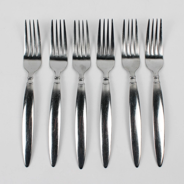 Lot of 6 Farberware Diner Pattern Dinner Forks 7.75" Stainless Good Hard To Find