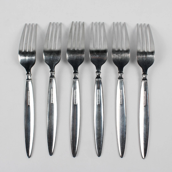 Lot of 6 Farberware Diner Pattern Dinner Forks 7.75" Stainless Good Hard To Find