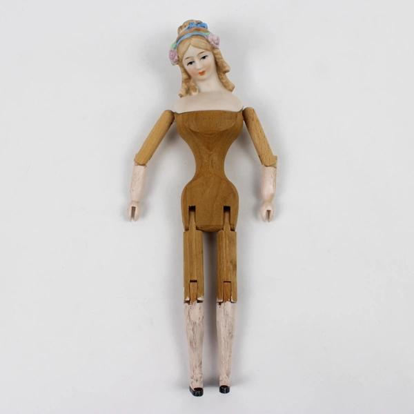 Shackman Handmade Porcelain Bisque Head Doll Jointed Wooden Body 9.5in