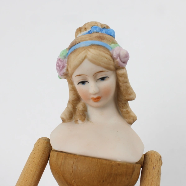 Shackman Handmade Porcelain Bisque Head Doll Jointed Wooden Body 9.5in